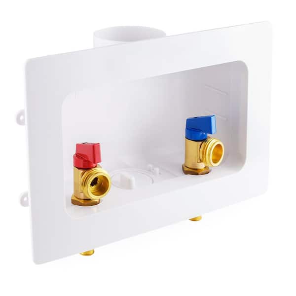 PLUMBFLEX 1/2 in. PEX A Brass Valve Fittings in White ABS Plastic Washing Machine Center Outlet Box