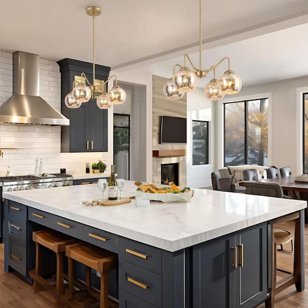 Zevni 20.5 in. 4-Light Modern Gold Linear Chandelier, Transitional