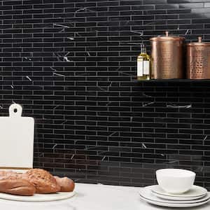 Blackout Nero Marquina 11.96 in. x 12.04 in. Piano Brick Polished Marble Floor and Wall Mosaic Tile (1 sq. ft./Each)