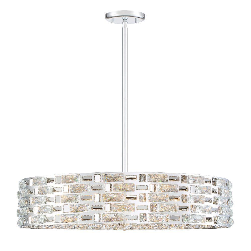 Chrome LED Crystal Drum Pendant Light for Indoor/Outdoor