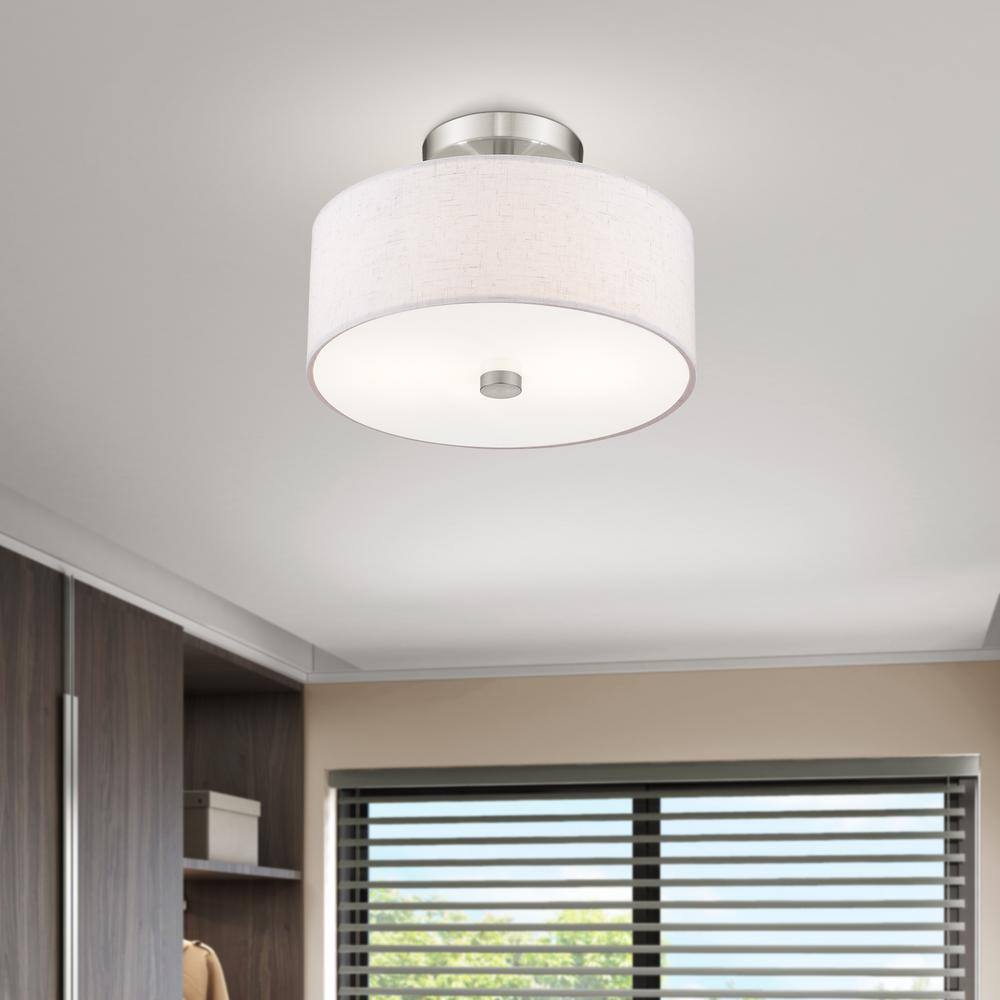 Meridian Brushed Nickel Semi-Flush Mount with Drum Shade