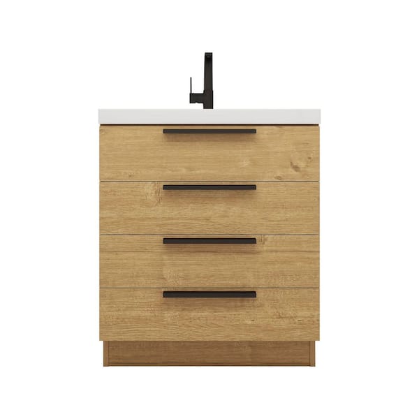 Carla 30 in. W x 20 in. D x 35 in. H Single Sink Freestanding Bath Vanity in Teak Oak with White Acrylic Top