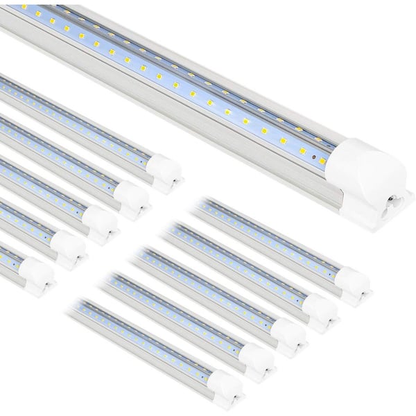 10-Pack LED Tube Light 8 ft. 80-Wat Equivalent Integrated T8 LED White High Bay Light, 5000K with Built-In ON/Off Switch