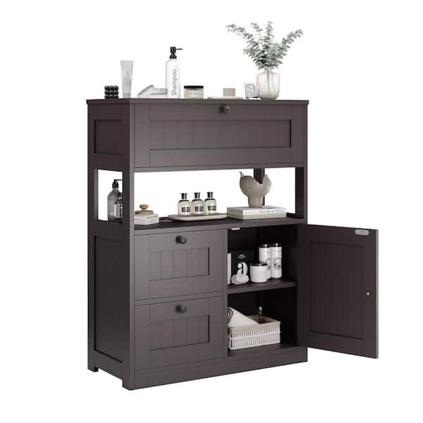 JEAREY Brown 33.5 in. H Multi-Functional Accent Cabinet Office Storage Cabinet with Adjustable Shelf, Drawers