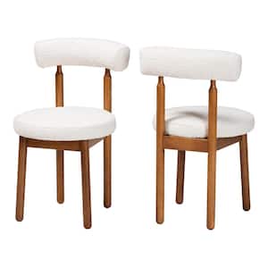 Edric Cream and Walnut Brown Boucle Fabric Dining Chair (Set of 2)