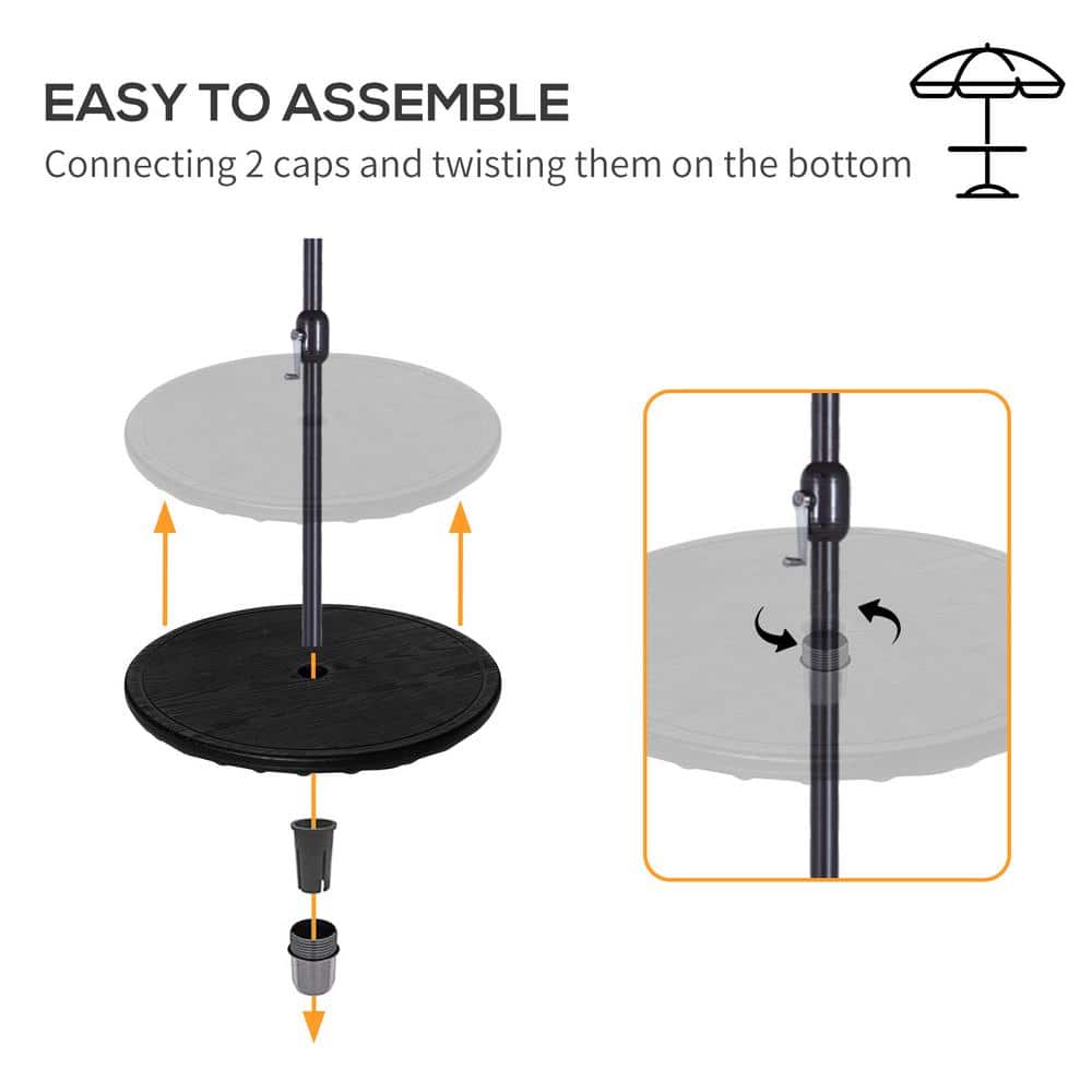Black Round HDPE Umbrella Table Tray with Wood Grain Pattern