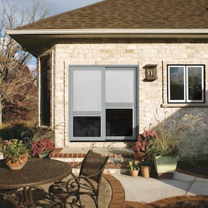 72 in. x 80 in. W-2500 Contemporary Silver Clad Wood Right-Hand Full Lite Sliding Patio Door w/Stained Interior