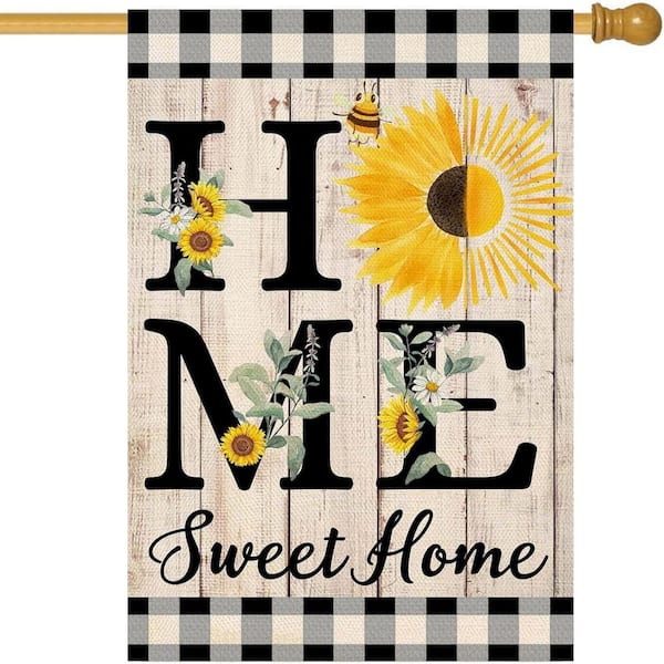 Summer Sunflower House Banner Burlap Vertical Double Sided 28 x 40 in. Home Front Yard Patio Outdoor Decor