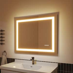 40 in. W x 32 in. H Frameless Rectangular Anti-Fog LED Wall Bathroom Dimmable Bright Mirror