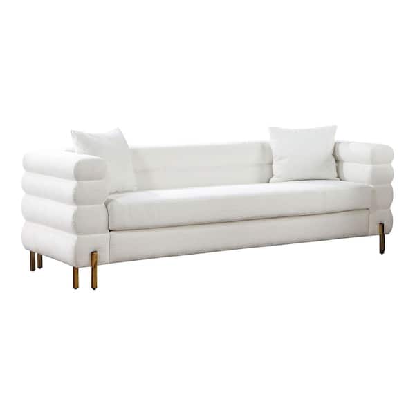 Furniture of America Marvela 91 in. Wide Straight Arm Boucle Fabric Rectangle Sofa in White
