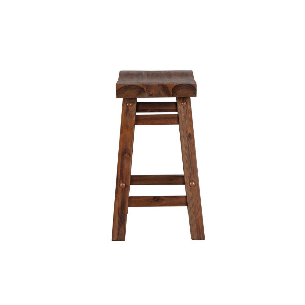 Set of 2 Rustic Chestnut Wire-Brushed Saddle Stools, 18" Height