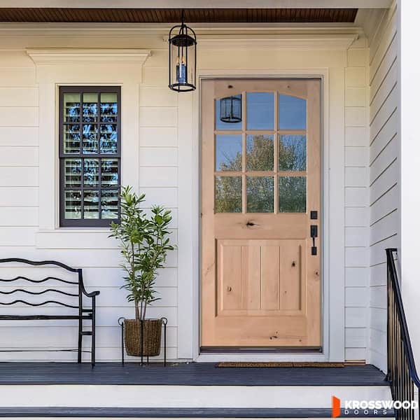 DIY 36 in. x 80 in. Archtop Right-Hand Clear Glass Unfinished Knotty Alder Wood Front Door Kit w/ Quick Assemble Jamb