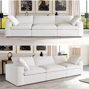 120.45 in. Modular Large 3-Seat 30% Linen Down Filled Overstuffed Upholstered Living Room Sectional Sofa in White