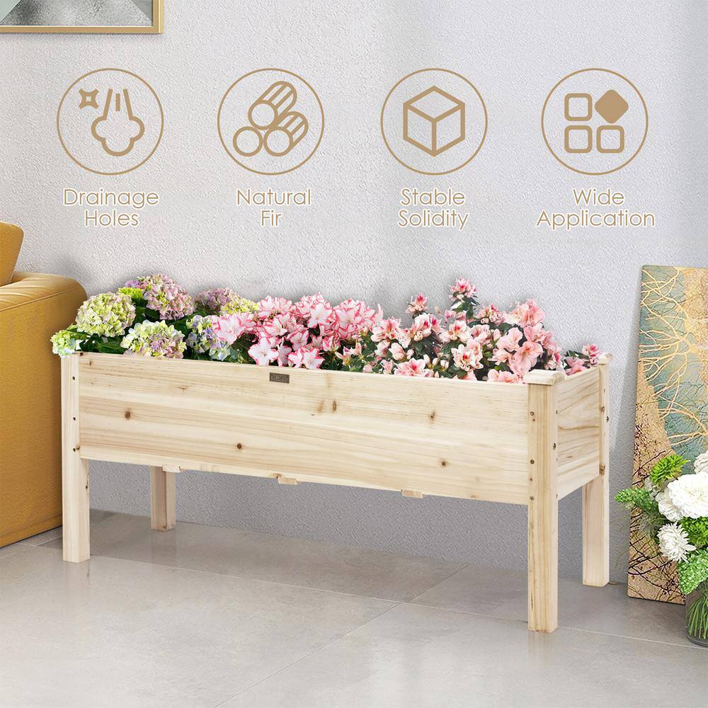 Light Wood Raised Garden Bed Planter Box for Vegetables and Herbs
