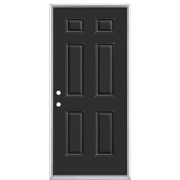 Masonite 36 in. x 80 in. 6-Panel Right-Hand Inswing Painted Steel Prehung Front Exterior Door with Brickmold