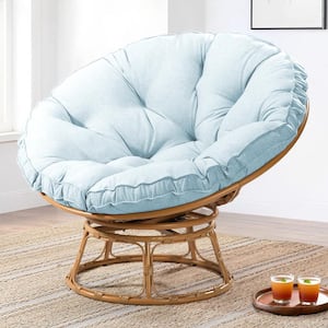 Wicker Outdoor Patio Swivel Papasan Lounge Chair with Baby Blue Cushion