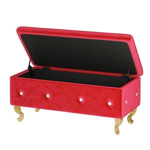 21 Saviq Velvet Upholstered Red Storage Bench with Diamond Tufted and Chrome Plated Metal Legs (17.7 x 37.4 x 17.7)