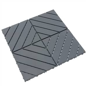 12 in. W x 12 in. L Outdoor Striped Square PVC Waterproof Interlocking Flooring Patio Deck Tiles(Pack of 44Tiles) Gray