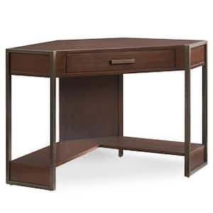 Riley Holliday 23 in. Corner Bronze Metal and Wood 1 Drawer Home Office Writing Desk with Adjustable Shelves