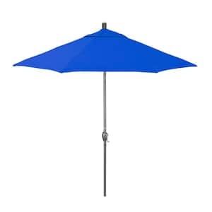 9 ft. Grey Aluminum Market Patio Umbrella with Crank Lift and Push-Button Tilt in Pacific Blue Pacifica Premium