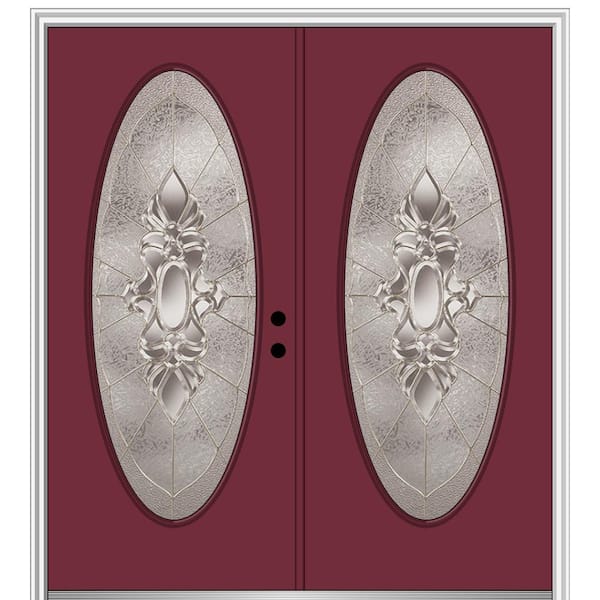 MMI Door 72 in. x 80 in. Heirlooms Left-Hand Inswing Oval Lite Decorative Glass Painted Steel Prehung Front Door