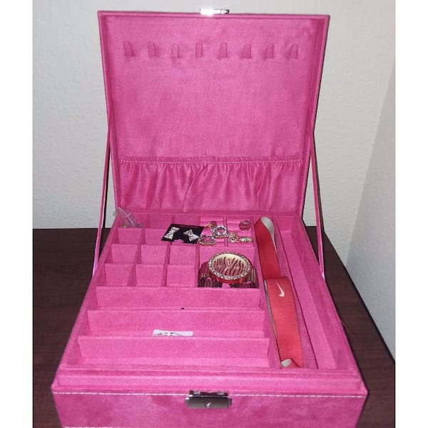Rose Red 10.2 in. x 3.2 in. Velvet Elegant Jewelry Organizer with Lock