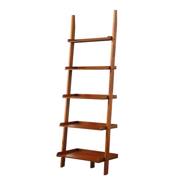 Convenience Concepts 72 in. Cherry Wood 5-shelf Ladder Bookcase with Open Back