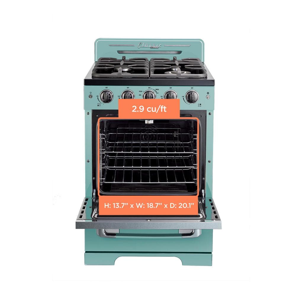 Classic Retro 24" Ocean Mist Turquoise Gas Range with Convection Oven
