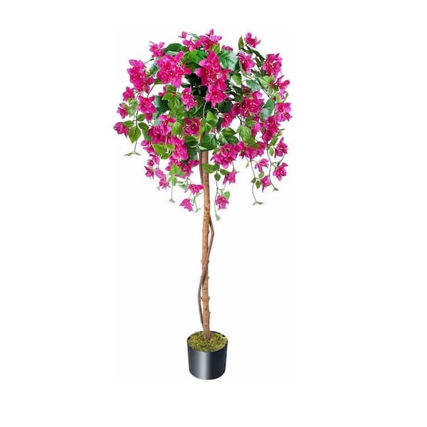 5 ft. Purple Artificial Bougainvillea Tree in Pot Fake Plant with
