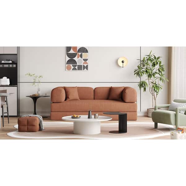JASIWAY Modern 78.7 in. W Brown Velvet Folding Twin Size Sofa Bed