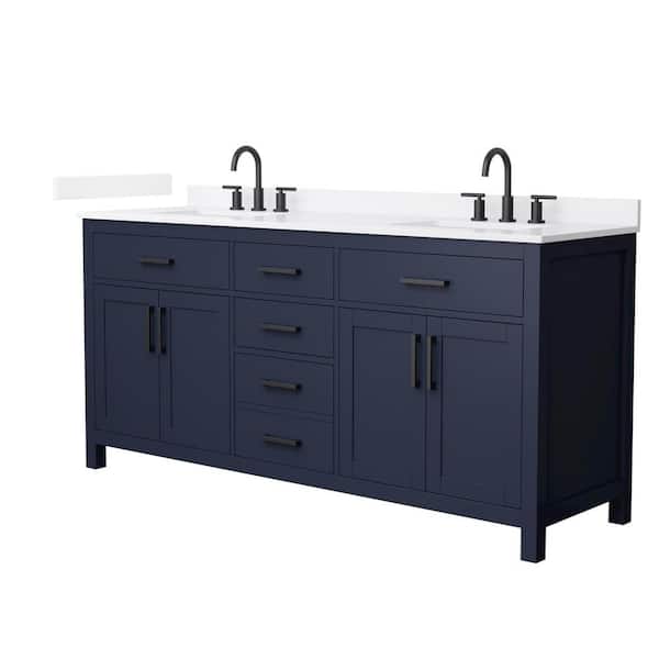 Beckett 72 in. Double Freestanding Dark Blue Bath Vanity with White Quartz Top (Assembled)