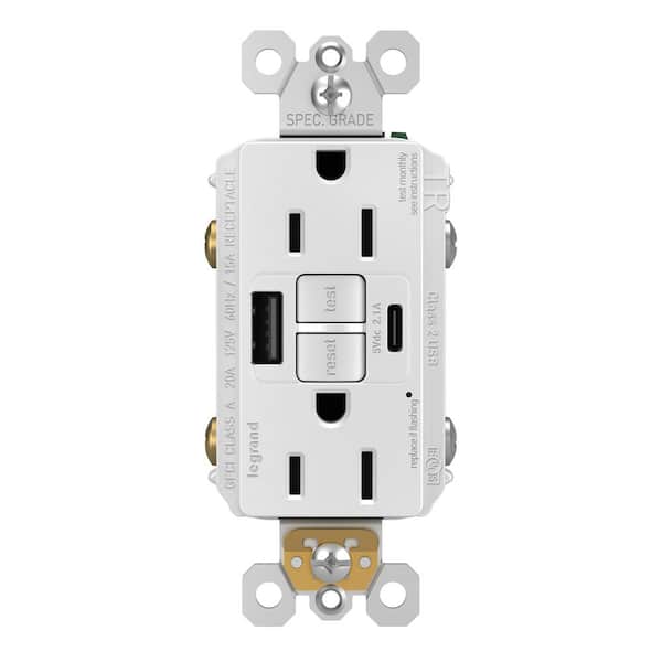 radiant 15 Amp 125-Volt Tamper Resistant Self-Test GFCI Duplex Outlet with Type A/C USB, White