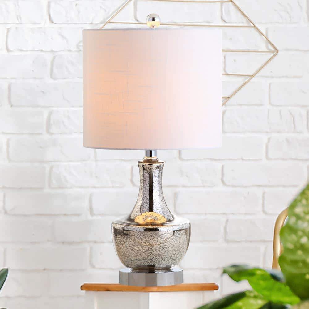 Silver Glass Teardrop Table Lamp with Linen Shade