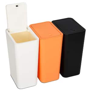 2.6 Gal. White, Orange and Black Small Rectangular Plastic Household Trash Can with Lid (3-Pack)