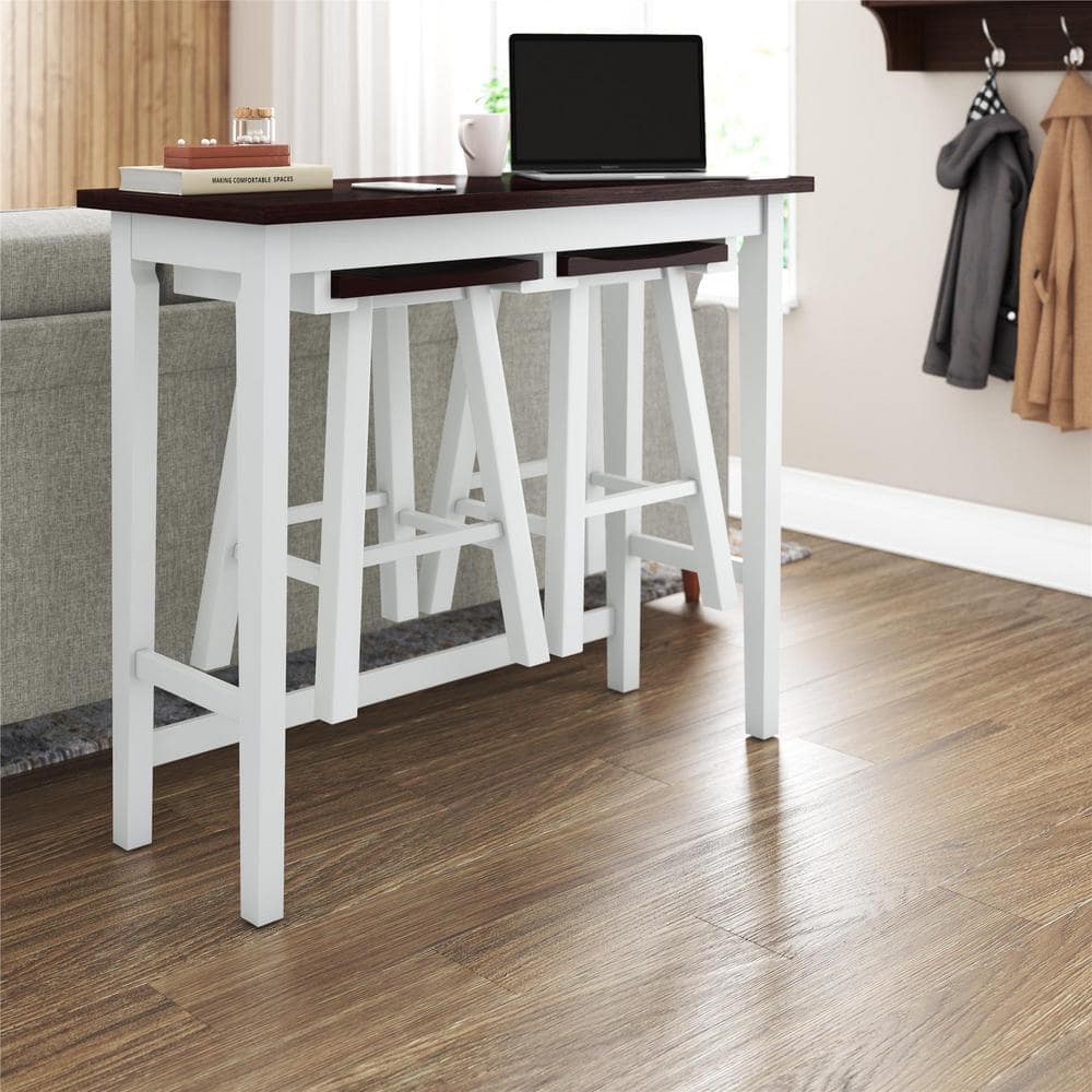 White Acacia Wood 3-Piece Counter Height Pub Dining Set