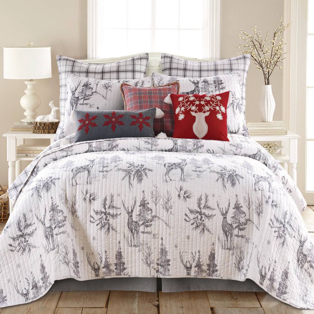 King Size Gray Reversible Microfiber Christmas Quilt