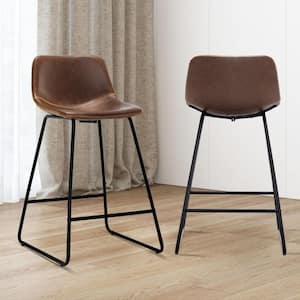 Faux Leather Bar Stools Metal Frame Counter Height Bar Stools(Set of 2)