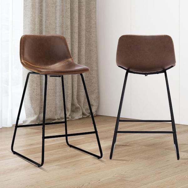 LUE BONA Faux Leather Bar Stools Metal Frame Counter Height Bar Stools(Set of 2)