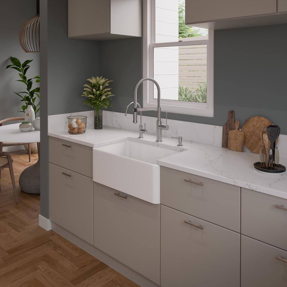 30'' White Fireclay Farmhouse Drop-In Kitchen Sink