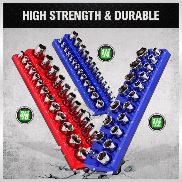 Blue Red ABS Plastic Magnetic Socket Organizer Set SAE Metric