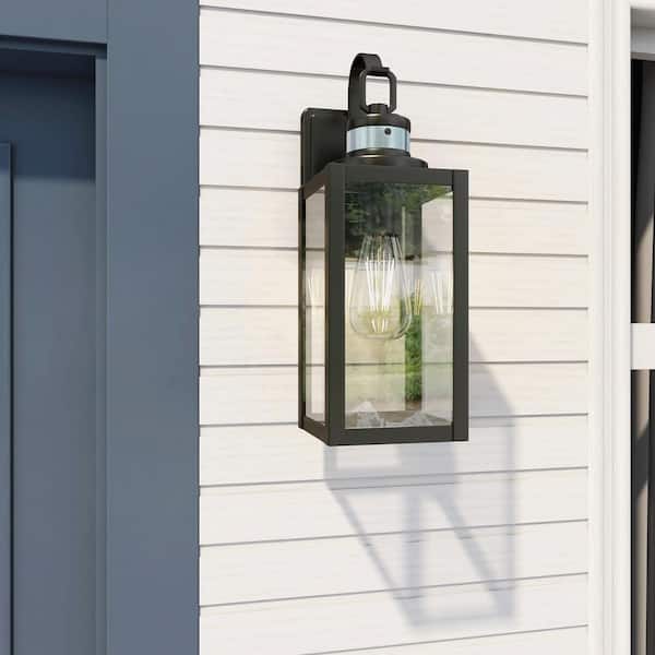 LNC Modern Motion Sensing Outdoor Wall Lantern Textured Black Wall Light  with Clear Glass Shade for Outdoor Garage, Patio LYNRQJ2156AR8C - The Home  Depot
