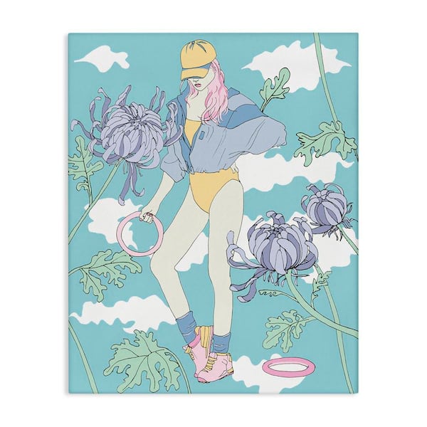 Stupell Industries Exercise Girl with Clouds by Melissa Wang Unframed People Graphic Art Print 48 in. x 36 in.
