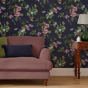Wakerly Woodland Floral French Navy Matte Non Woven Removable Paste the Wall Wallpaper