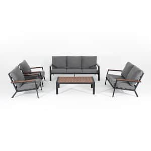 OC Orange Casual 5-piece Aluminum Outdoor Conversation Set with Wood Top Coffee Table, Dark Grey Cushions