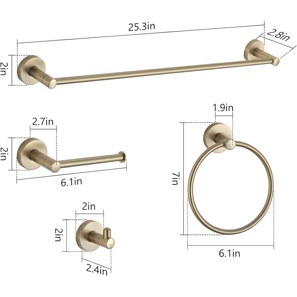 Brushed Gold 24" Wrought Iron 4-Piece Bathroom Hardware Set