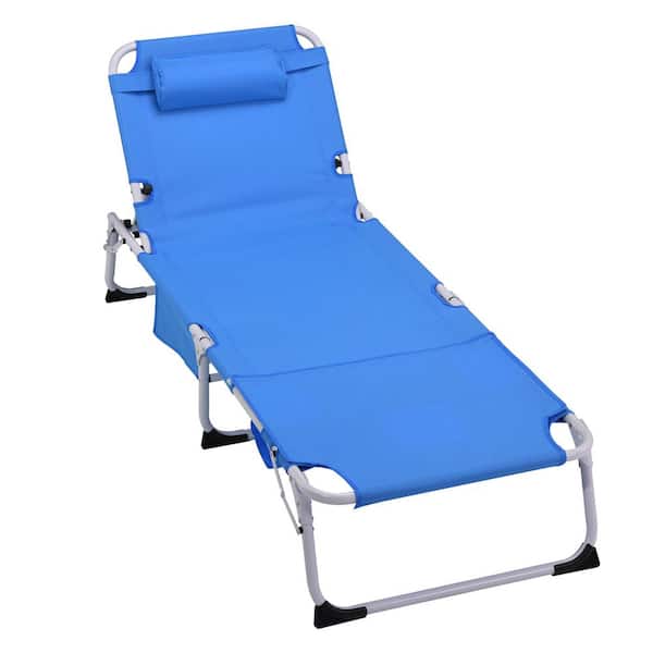 Unbranded 3-in-1 Blue Adjustable 5-Position Folding Metal Outdoor Chaise Lounge For Outdoor Sunbathing Patio Pool Lawn Camping
