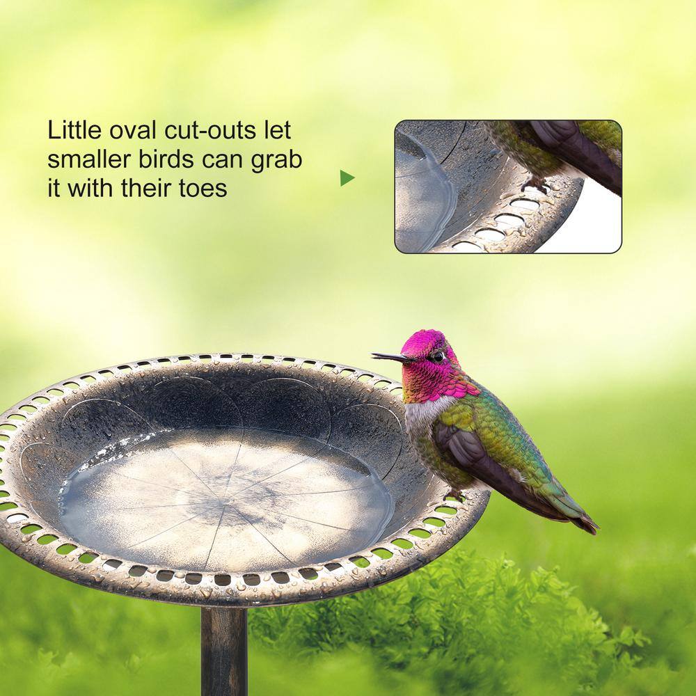 Antique Copper 28" Metal Bird Bath with Solar Fountain