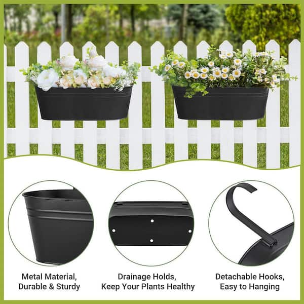 Metal 3 Pcs Black Rectangular Hanging Flower Pots for Railing Fence Outdoor  Planter with Hooks (-Pack) OG100PH033 - The Home Depot