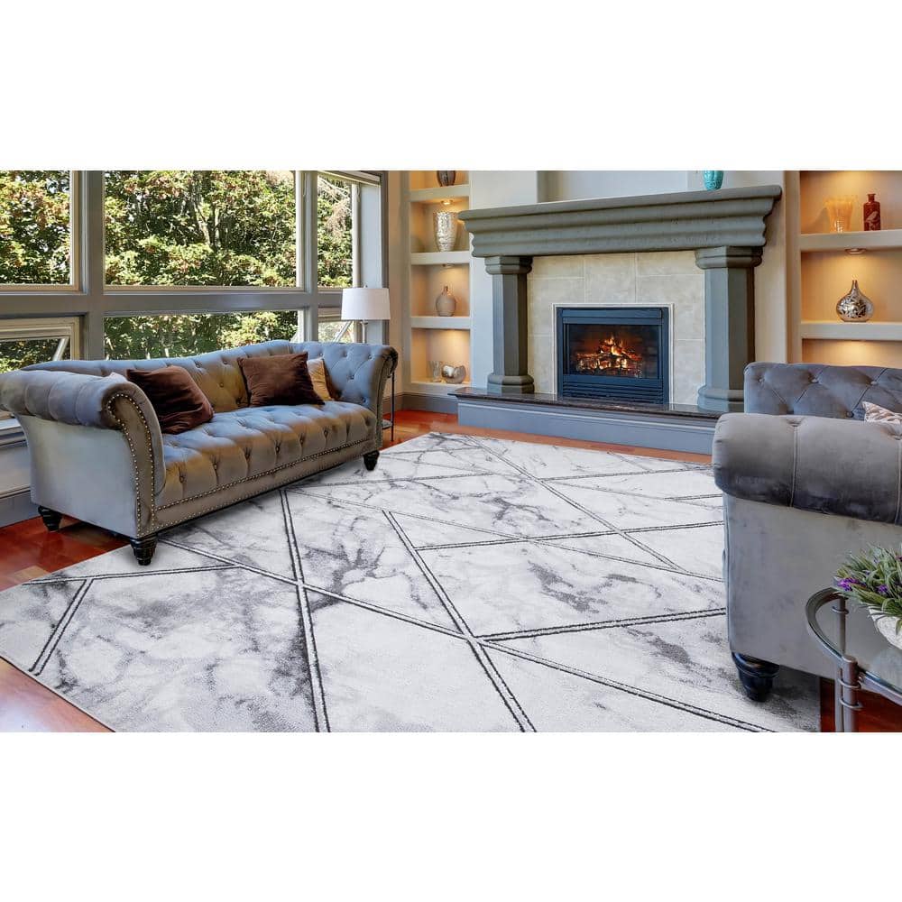Gray Rectangular Stain-Resistant Synthetic Area Rug