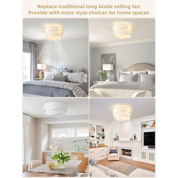 20 in. White Flush Mount Standard Ceiling Fan with Lights,Remote Control,Caged with 6 Speeds for Bedroom(No Bulbs)-4 E26